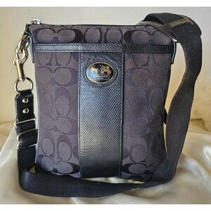Coach Horse & Carriage Signature Swing Pack Monogram Black Crossbody Bag